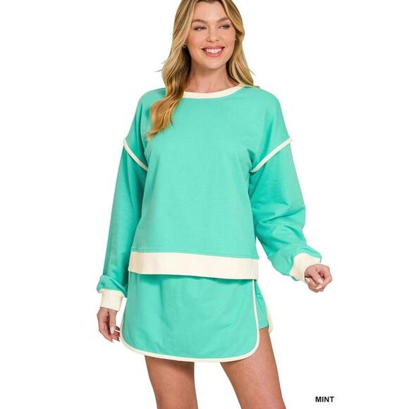 Zenana Outfitters Tops - #2533 Zenana NWOT Mint French Terry Pullover & Drawstring Skort Set Sizes S-L